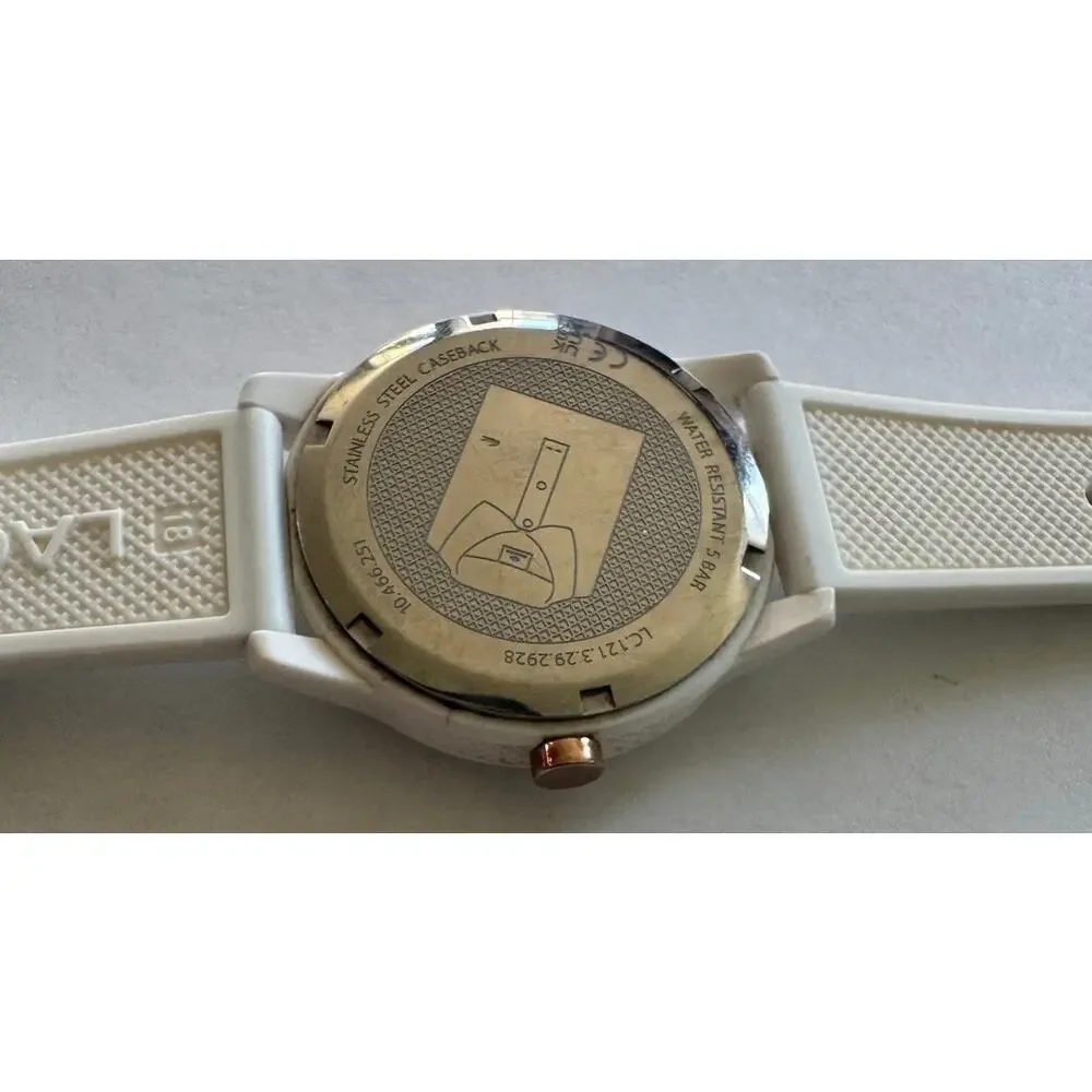 Lacoste 12.12 White Silicone Band 36mm Rose Gold Tone Watch Water Resistant